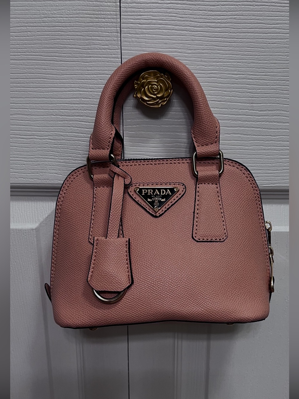 inspired  pink Saffiano Leather Dome Satchel